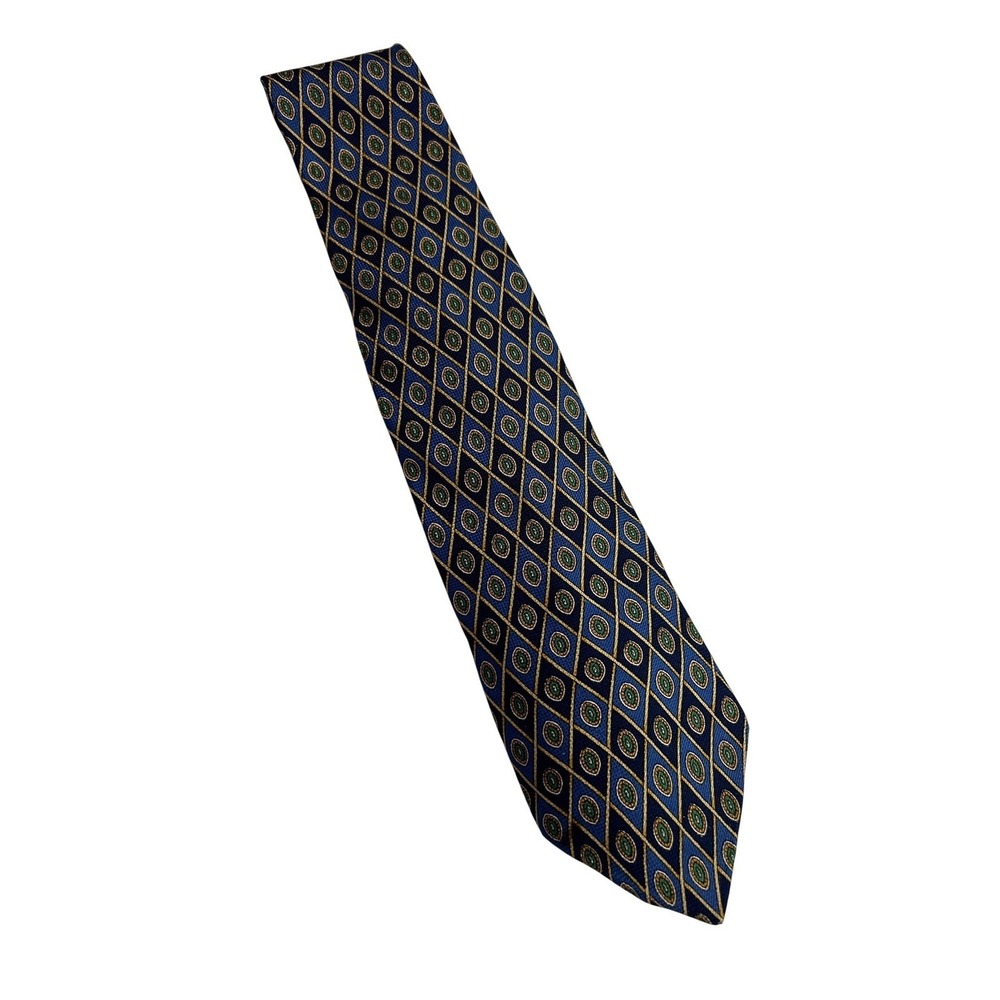Tommy Hilfiger Silk Tie Mens OS Blue Geometric Diamond Medallion Made in USA A54
